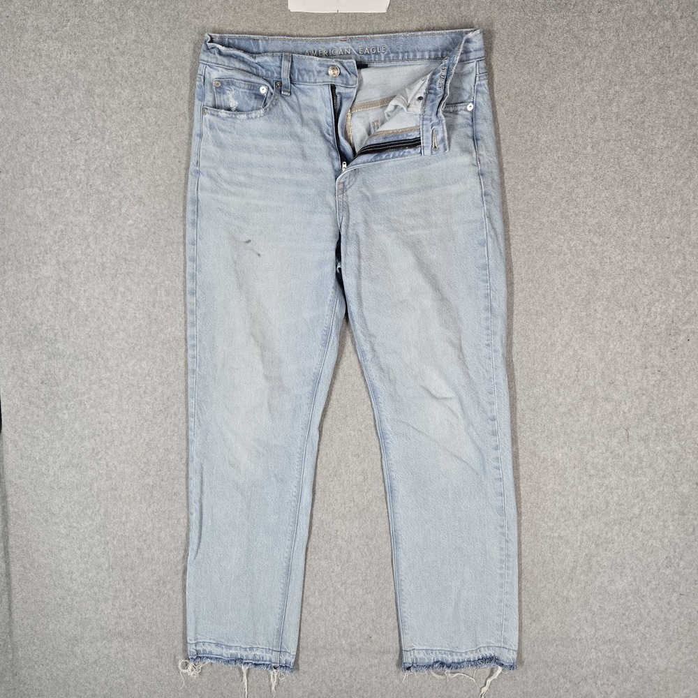 American Eagle Women Jeans 8 Light Blue Denim Super High-Rise Straight READ